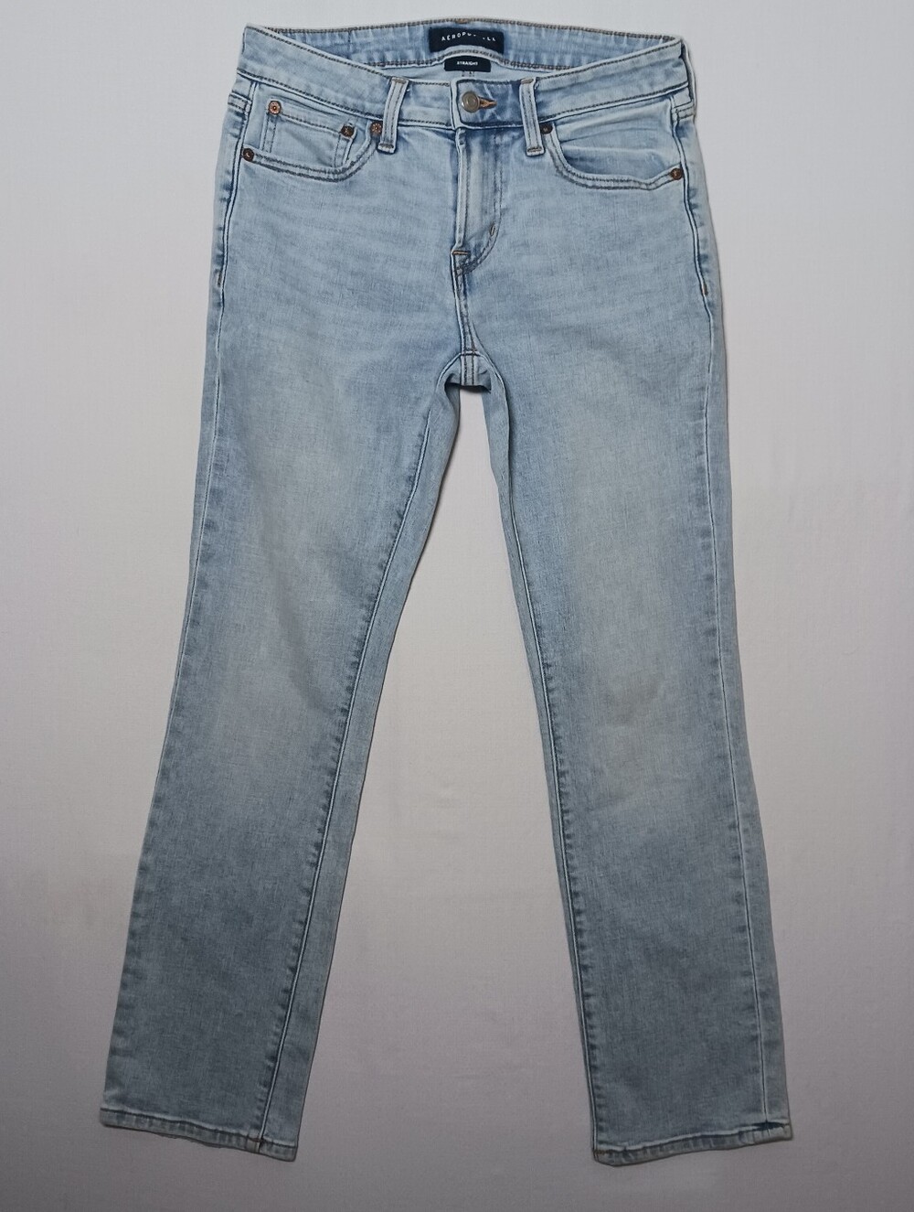 Aeropostale Mens Straight Leg Stretch Jeans 28X30 Light Wash Blue Denim